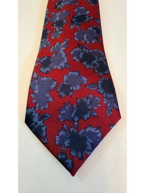 Vintage Handmade Mercedes High Fashion Red & Blue Floral Tie, Abstract Necktie